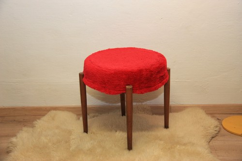 Ddr sitzhocker rund rot holz - ddr,